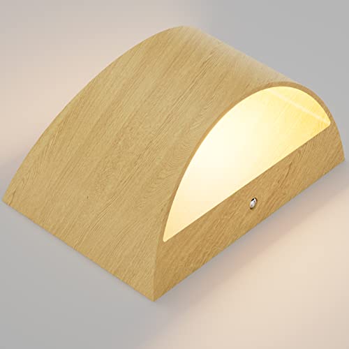 Aluminum Modern Wall Light Fixtures 1 Pack Indoor LED Wall Sconce Hardwired Wood Texture Up and Down Wall Mount Light for Living Room Bedroom Hallway Corridor 3000K