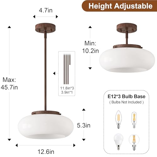 Mid Century Modern Faux Walnut Wood Semi Flush Ceiling Light 12.6 Inch