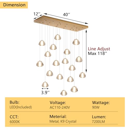 Crystal Chandeliers for Living Room Dining Room Light LED Pendant Lights Fixtures Lighting Chandelier for Foyer Entrance Gold