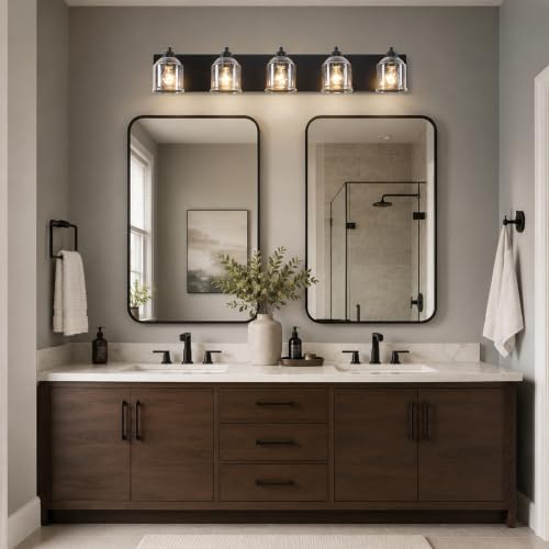 5 Light Vanity Lights for Bathroom Large 40" with Bubble Glass Shade
