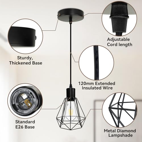 3 Pack Modern Black Farmhouse Pendant Light Fixture with E26 Base (3 Count)
