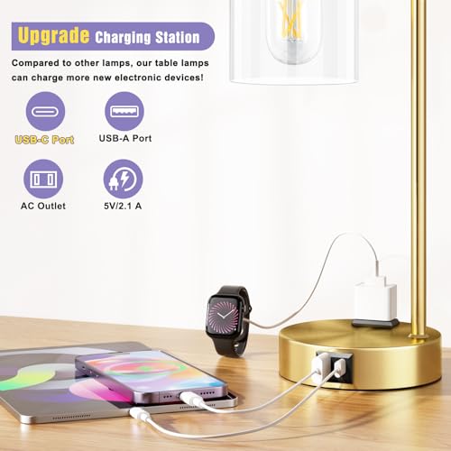 Industrial Gold Table Lamp for Bedrooms Set of 2 (2 Count)