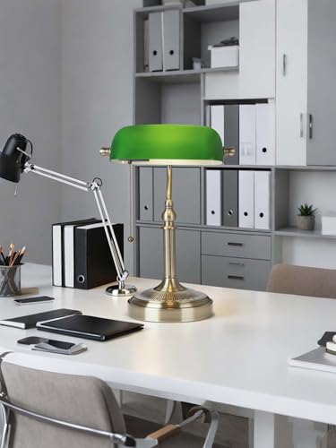 Green Glass Bankers Desk Lamp with Pull Chain Switch Plug in