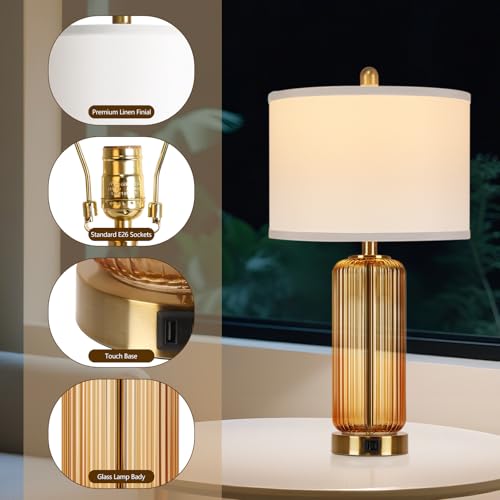 27" Brown Glass Table Lamp Set of 2 (2 Count)
