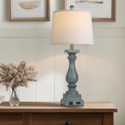 28" Tall Farmhouse Table Lamp with USB C+A Ports and AC Outlet