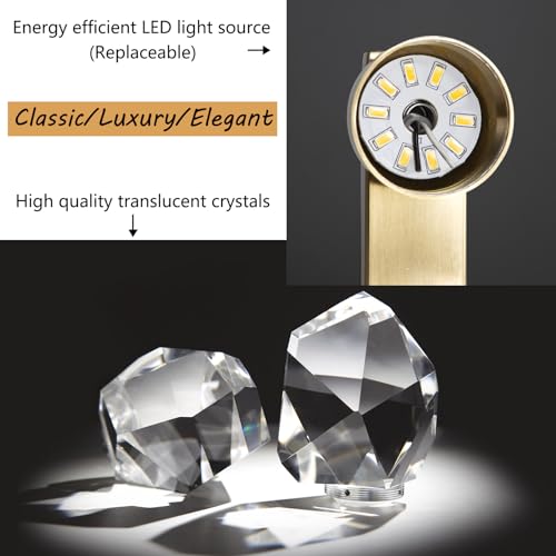 Set of 2 Gold Wall Sconces Modern Crystal Vanity Lighting for Bathroom Bedroom Living Room Entryway Wall Light Hallway Dining Room Lights Wall Mount Lighting Fixture Warm Light (2 Count)
