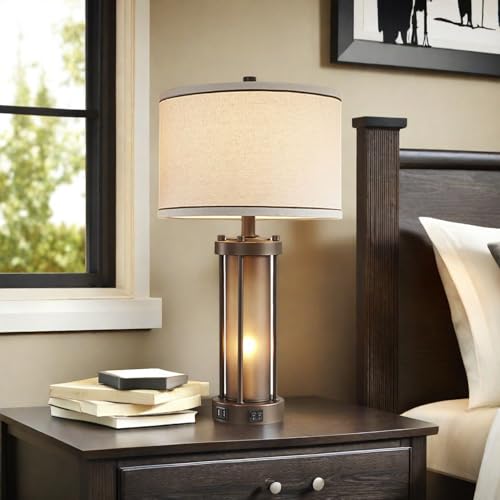 Set of 2 Farmhouse Table Lamps for Living Room with 2 USB Charging Ports (2 Count)