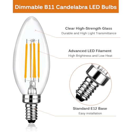 E12 Dimmable LED Candelabra Bulbs 60 Watt Equivalent (6 Count)