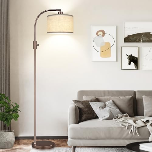 Upgraded Modern Arc Dimmable Tall Standing Floor Lamp with Linen Shade