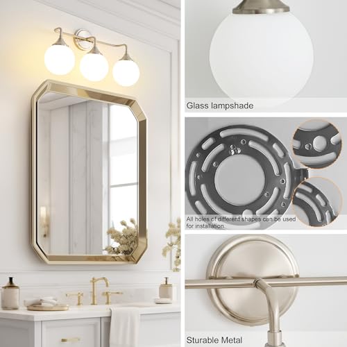 Brushed Nickel Bathroom Light Fixtures Over Mirror Vanity 3