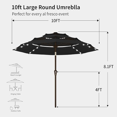 9ft 3 Tier Patio Umbrella with Solar Lights