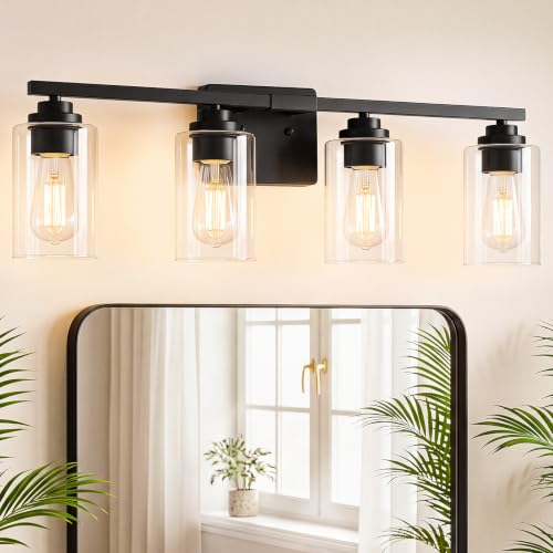 Black 4 Lights Bathroom Light Fixtures Over Mirror 27 Inches
