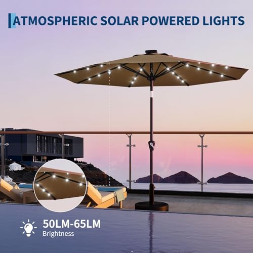 10FT Solar LED Patio Umbrella with Tilt & Crank