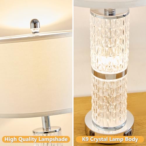 Crystal Table Lamps Bedside for Living Room Bedroom with USB Ports