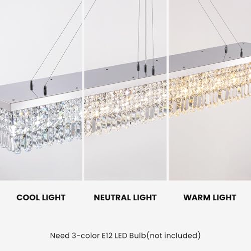 Rectangle K9 Crystal Chandelier Modern Rectangular Pendant Light Fixture for Dining Room Kitchen Island Chrome L59'' x W10'' x H9''