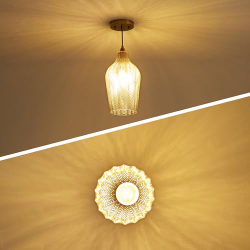 Amber Glass Pendant Lights Kitchen Island Gold Hanging Ceiling Light 6.7"