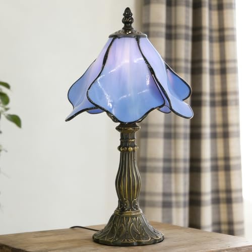 Small Tiffany Table Lamp Blue Morning Glory Style W8H14.5 Inch