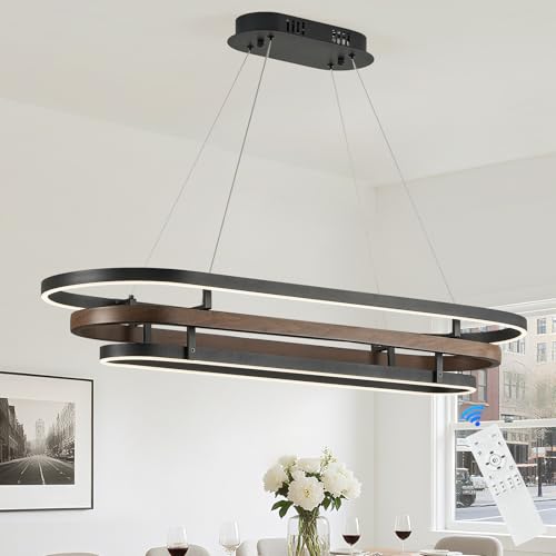 3 Ring LED Chandelier Modern Chandeliers Walnut Wood Black Dimmable 39''