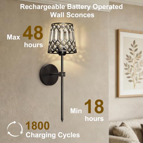 Black Battery Operated Wall Sconces Set of 2
