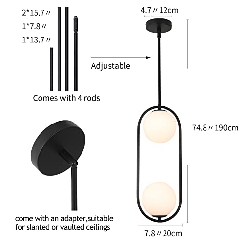 Modern 2 Light Pendant Light Kitchen Island Globe Glass Lampshade