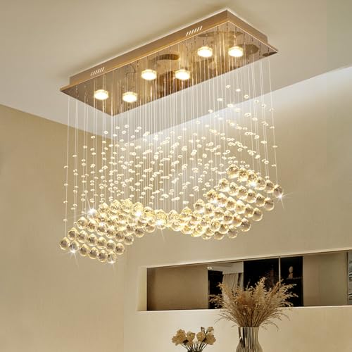 Modern Gold Wave Rectangular Chandelier for Dining Room Over Table