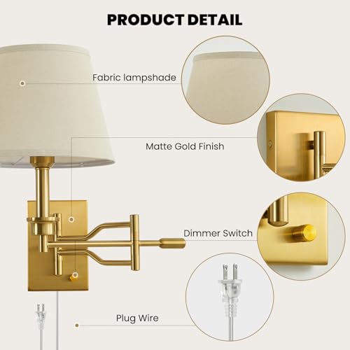 15" Gold Swing Arm Wall Sconce Adjustable Wall Lamp