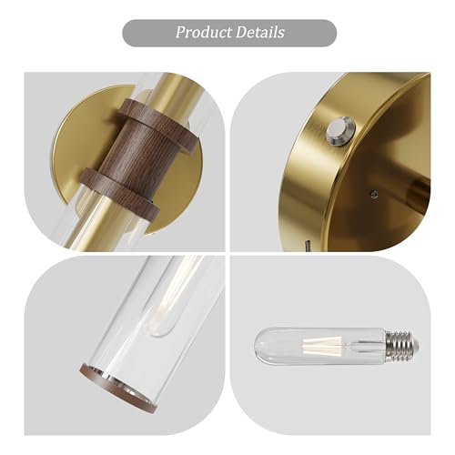 Gold & Walnut Wireless Battery Operated Wall Sconces with Remote