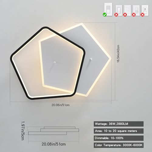 Modern LED Ceiling Light Fixture Dimmable Black Flush Mount Ceiling Lamp