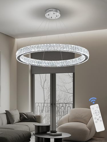 39.4in Large Ring Chandelier Modern LED Crystal Chandelier Chrome Round Crystal Chandeliers for Dining Room Living Room