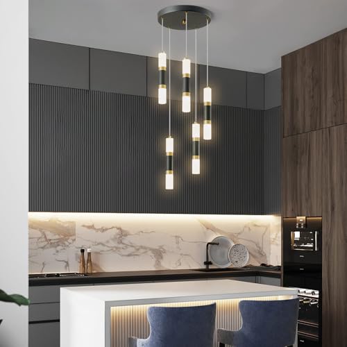 5 Light Modern Pendant Light Kitchen Island Light Fixture Dimmable LED Black Mini Pendant Lights Dinning Room Kitchen Black Gold Pendant Lighting