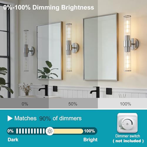 Hardwired Chrome Bathroom Vanity Light Threaded Glass Wall Sconce