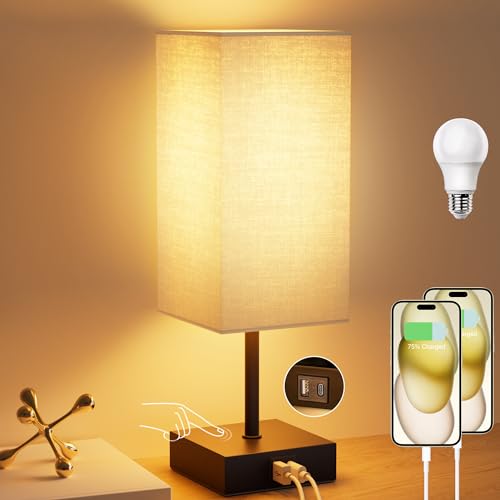 Bedside Table Lamp for Bedroom with 2 USB Ports