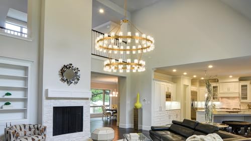 48 Inch Gold Wagon Wheel Chandelier with Crystal Shade