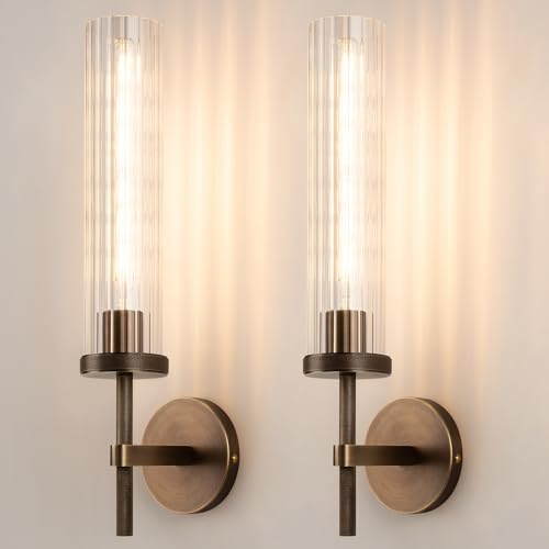 19.5" Knurled‑Craft Hardwired Bronze Wall Sconce (2 Count)
