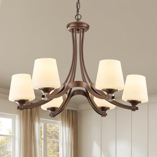 6 Light Oil Rubbed Bronze Farmhouse Chandelier Pendant Light Fixture with Frosted Glass