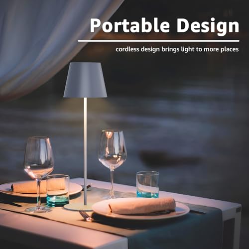 2 Pack Cordless Table Lamp Rechargeable 5000mAH Battery Operated Lights Touch Control LED Portable Desk Lamps 3 Color Dimming for Outdoor Coffee Bedroom Kitchen (2 Count)