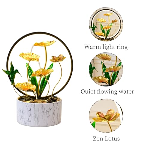 15" H Indoor Modern Tabletop Water Fountain LED Light