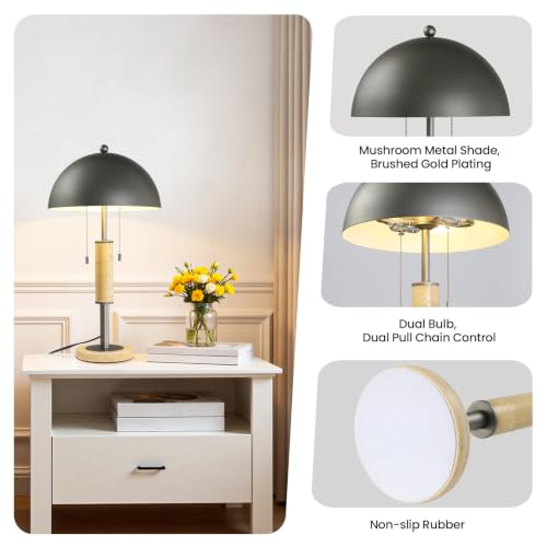 Gray Bedside Table Lamp Set 2 Mid Century Modern Tavertine Nightstand Lamp