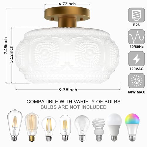 Milk Glass Semi Flush Mount Ceiling Light Fixture