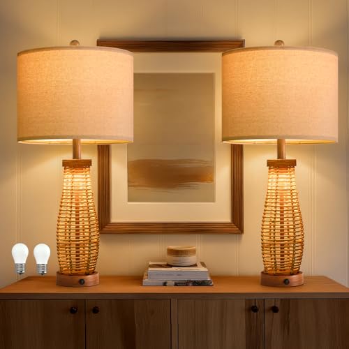 28" Table Lamps Set of 2 with Dual Night Lights (2 Count)