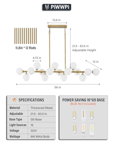 55" Long Brass Gold Chandeliers for Dining Room Kitchen Island