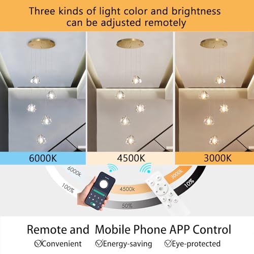 Modern LED Chandeliers for Dining Room Kitchen Pendant Lights Lighting for Island Dimmable Fixtures Bubble Crystal Floating Chandelier LED Lights Antique Gold
