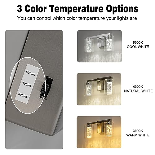 2 Light Brushed Nickel Vanity Light with 3 Color Modes