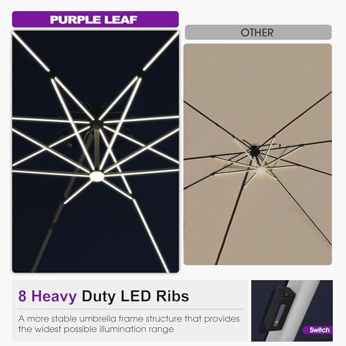 Patio Umbrella with Base 13ft LED Light Double Top