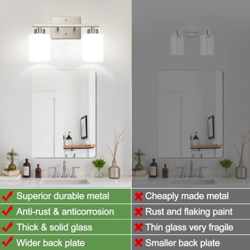 Brushed Nickel Bathroom Light Fixtures with Milk Glass Shades