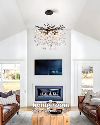 Modern Tree Branch Crystal Chandelier Luxury Black Crystal Pendant Lighting 18" Contemporary 6