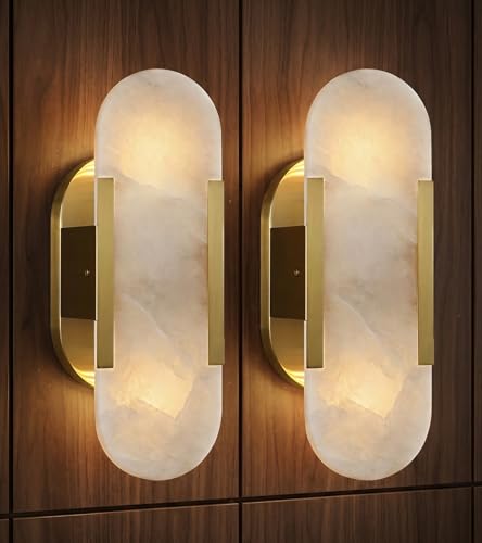 Alabaster Wall Sconces Set of Two Brass Wall Lights for Vanity (2 Count)