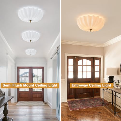 Large 17.7in Milk Glass Ceiling Light Flush Mount Flower 3 (Gold & Milk / 17.7in)
