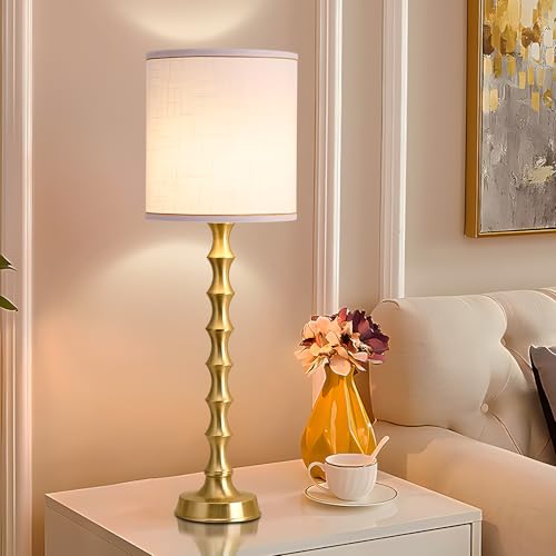 30.5" Gold Buffet Table Lamps Set of 2 with White Lampshade (2 Count)