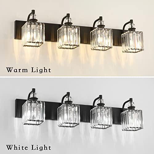 Black Crystal Vanity Light 4 Light 31.5''Modern Matte Black Bathroom Wall Light Fixtures Over Mirror Bathroom Vanity Lights